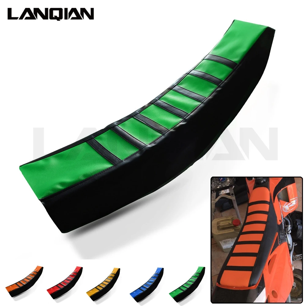 Кожаный чехол для сиденья мотоцикла в полоску для Kawasaki KX KLX KDX 65 85 100 125 250 250 F 450 F R 125 250 SR 450F D-TRACKER запчасти