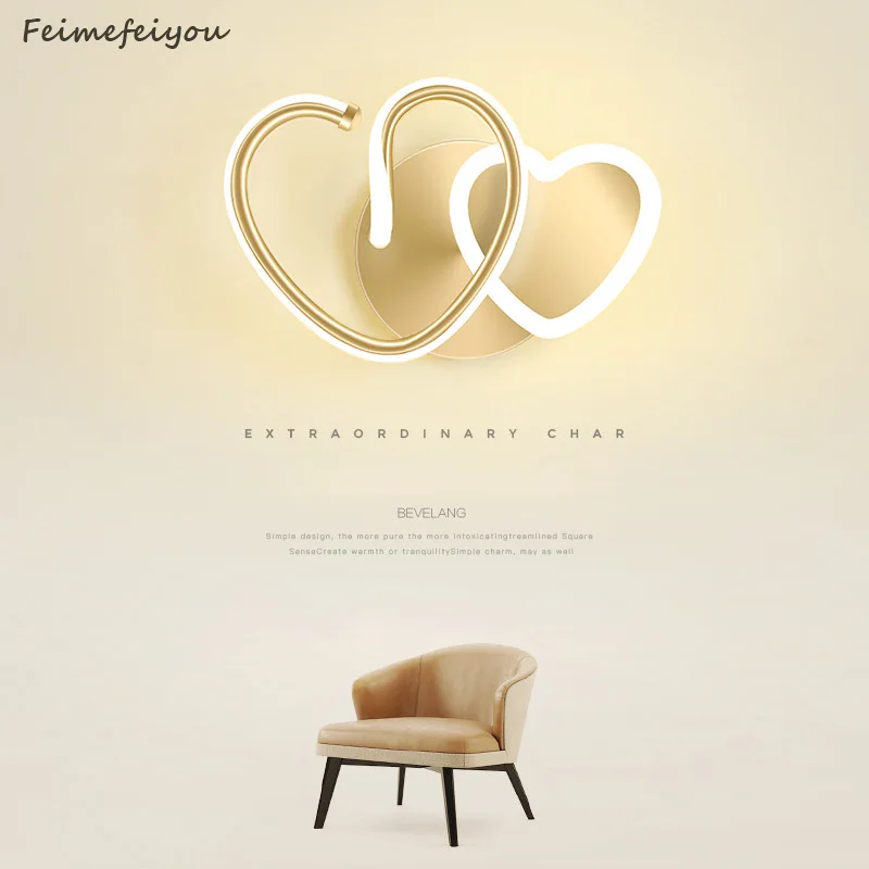 

Modern creative simple heart-shaped led wall lamp warm and romantic bedroom bedside lamp Nordic children's room LED wall lamp
