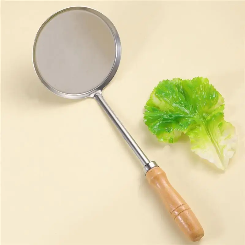 Нержавеющая сталь круглый Scallion Кондитерская фритюрница ложка для жарки Масла Кухонные принадлежности с длинной ручкой и деревянной верхней частью