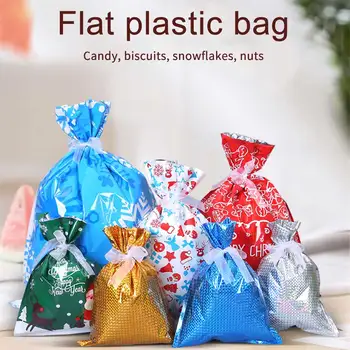 

Assorted Styles Party Portable Holiday Present Pouch With Ribbon Ties Plastic Candy Tree Decoration Christmas Gift Bag Universal