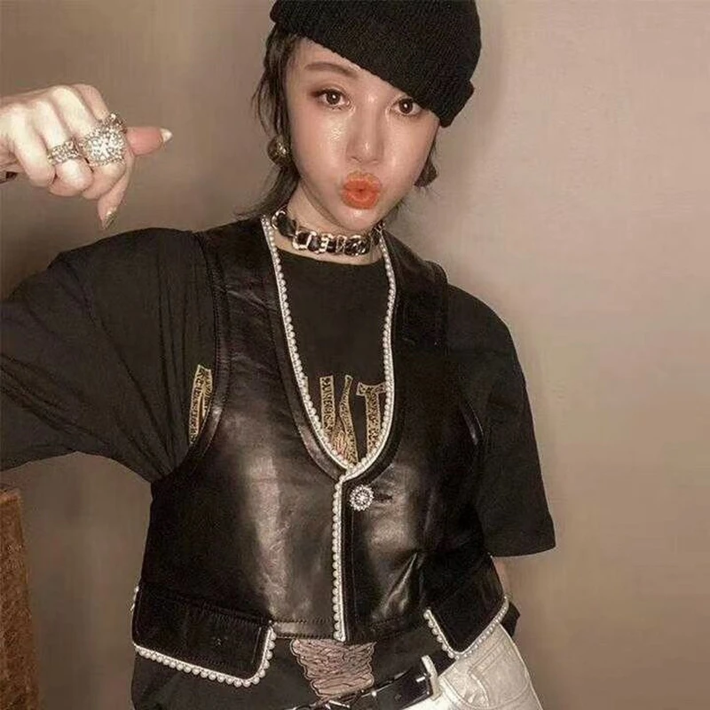 

Vest Natural Genuine Women Leather Fashion Autunm Winter Lady 100% Sheepskin Jackets Sleeveless Soft High Quality