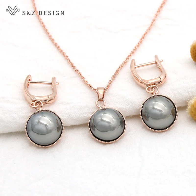 S&Z DESIGN Fashion Colorful Imitation Pearl Dangle Earrings Pendant Necklace Jewelry Sets For Women Wedding Party