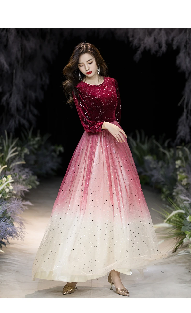 AE681 Robe De Soiree красное вино ТРАПЕЦИЕВИДНОЕ с круглым вырезом 3/4 рукав Тюль Вечерние платья Длинные элегантные платья для вечеринок