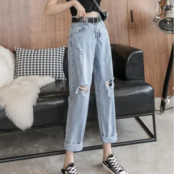 

Woman Jeans High Waist Ripped Jeans 2020 Spring Summer For Clothes Wide Leg Denim Clothing Blue Streetwear Fashion Vintage Pants