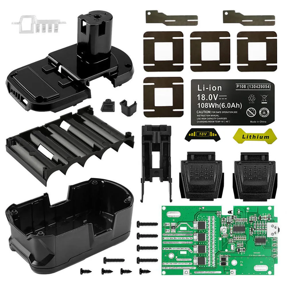 P108 10 18650 Li ion Battery Plastic Case Charging Protection Circuit Board PCB Box For RYOBI