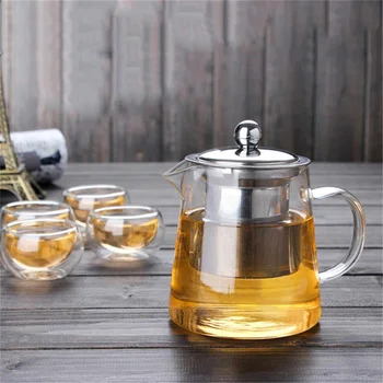 

450ml Stainless Steel Teapot Heat Resistant Clear Glass Tea Pot With Infuser Coffee Tea Leaf Herbal Pot