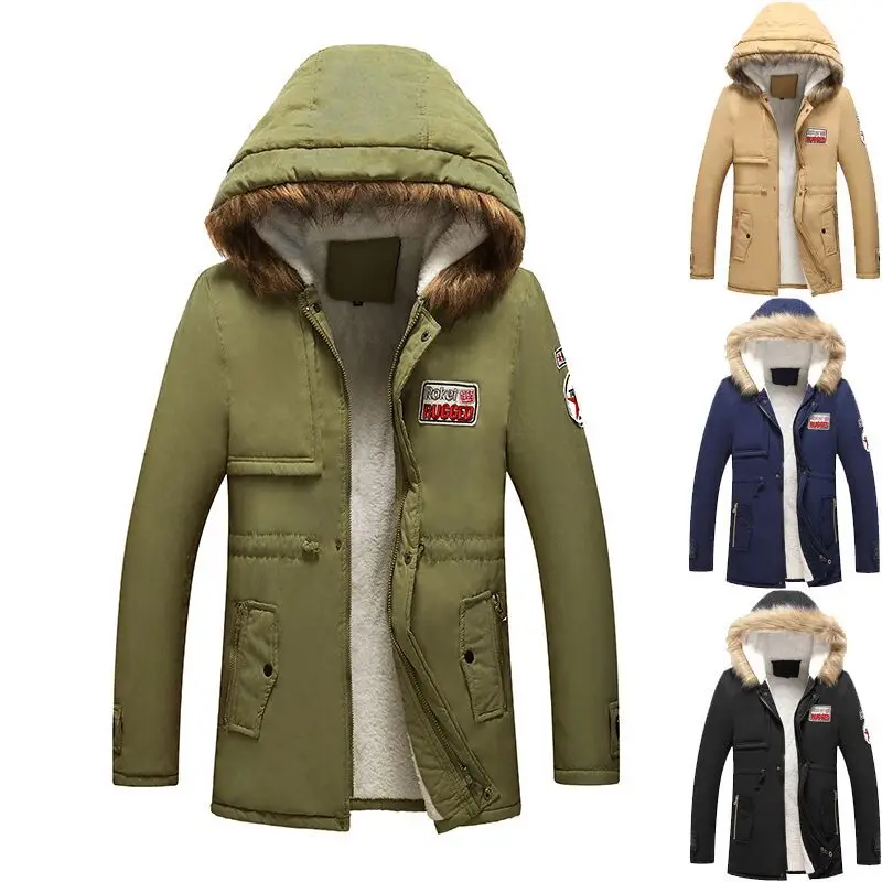 

Cotton Man In Autumn and Winter Lovers Casual Cotton Coat Men Medium and Long Cotton Coat Wool Collar Thickened CottonCoat Men's