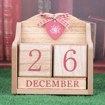 

Cute Bowknot Heart Wooden Perpetual Calendar Wood Block Home Office Decor GQ