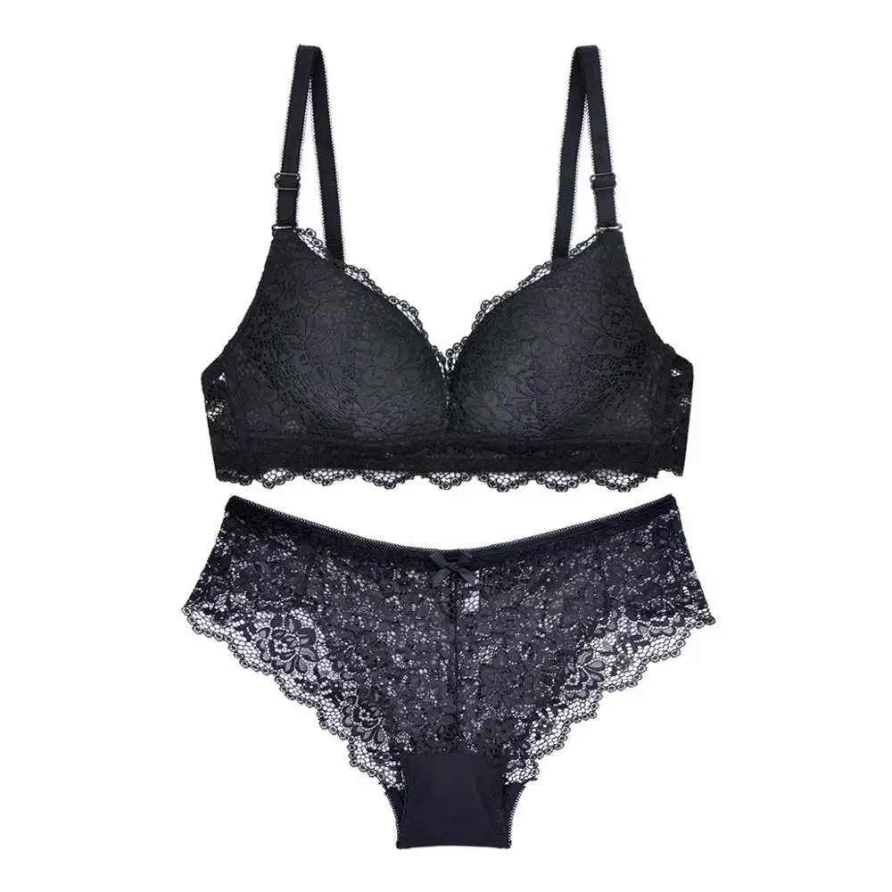 Women's Sexy Comfotable Wireless Bra Set Wire Free Floral Lace Light Soft Triangle Cup Bra&panty Weiyesi Lingerie