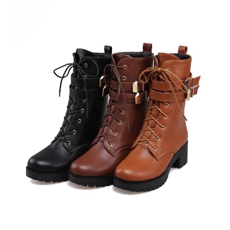 

INS hot women mid-calf boots plus size 22-26.5 cm fashion Pu leather Martin boots Snow boots women's warm winter boots
