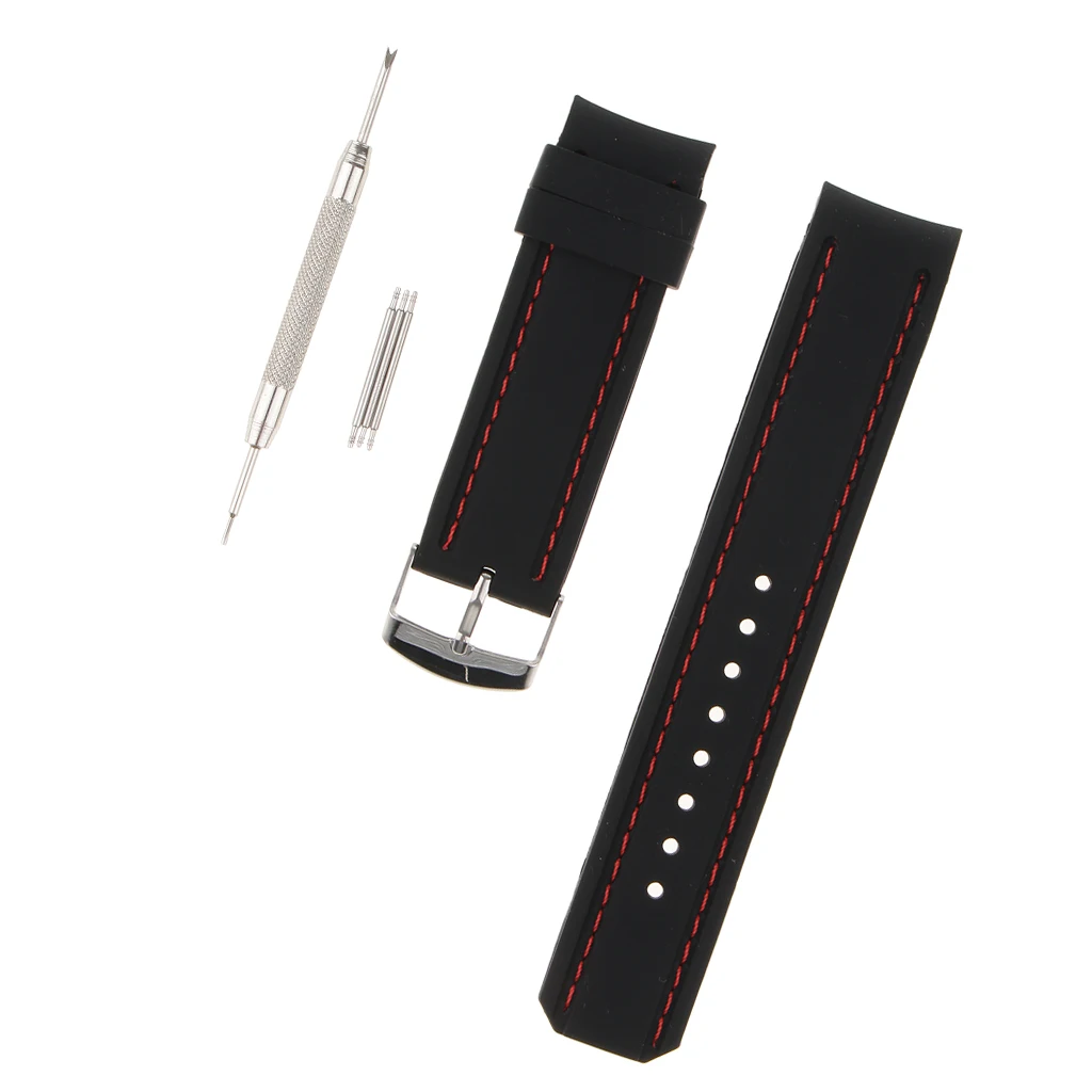 22mm Curved End Watch Strap Band Silicone Steel Buckle Rubber Wristwatch