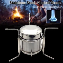 Outdoor Camping Stove Portable Solid Alcohol Stove Stainless Steel Folding Rack with 190ml Container Outdoor Furnace Burner