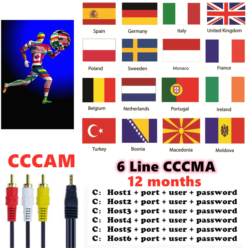 

Stable server 1 year CCCam for europe HD cablesatellite TV Receiver 6 Clines FULL HD DVB -S2 Spanish support CCcam Server