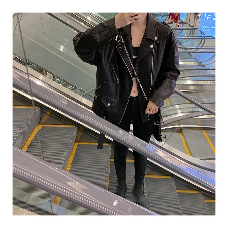 

2019 Autumn New Products WOMEN'S Dress Industrial Leather Coat Female Short 2019 New Style Korean-style Suit Collar Biker Leathe