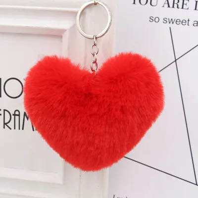 

Cute Heart Pompom Keychain Pom Pom Keyring Faux Rabbit Fur Ball Key Ring Fluffy Women Accessories Bag Charm Car Key Chain