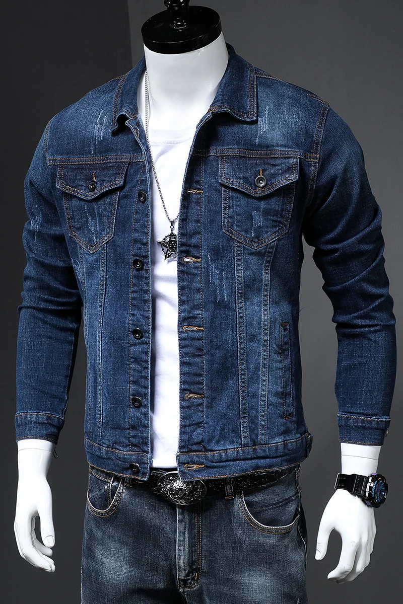 jaqueta jeans masculina jaqueta skinny de design lavado azul slim fit para casaco casual de marca para primavera outono