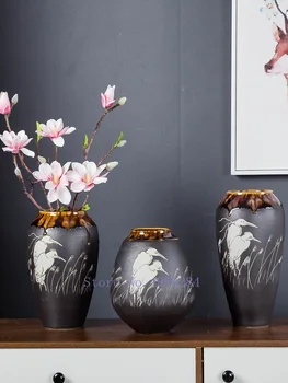 

Retro Ceramics Vase Bird Crane Handmade Flower Arrangement Flower Vase Modern Minimalist Home Living Room Decoration Furnishings