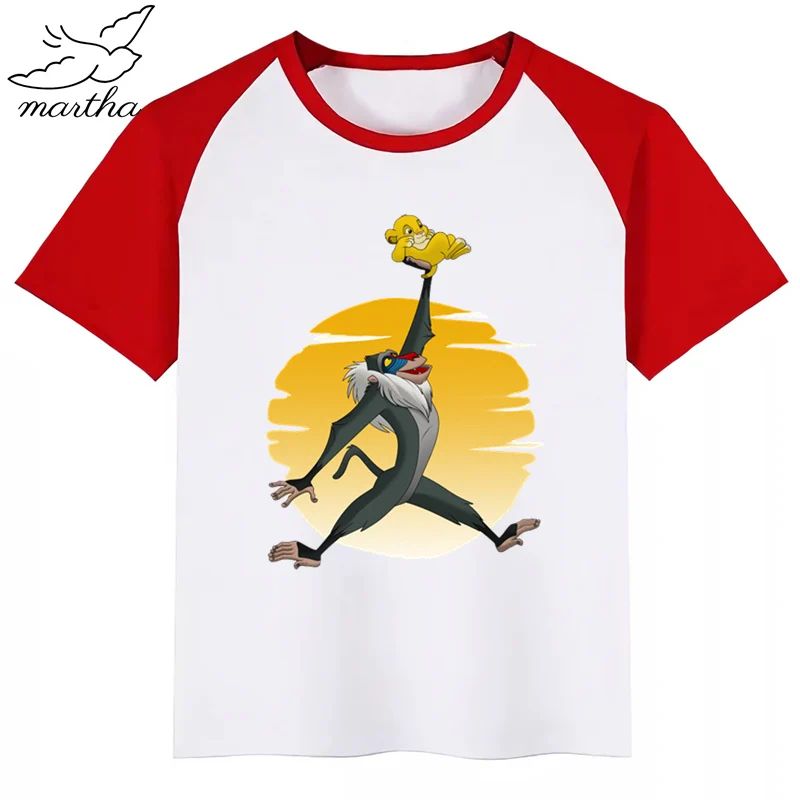 Детские летние топы для мальчиков и девочек, футболка с милым принтом «Король Лев», Simba детская смешной короткий рукав, одежда для малышей