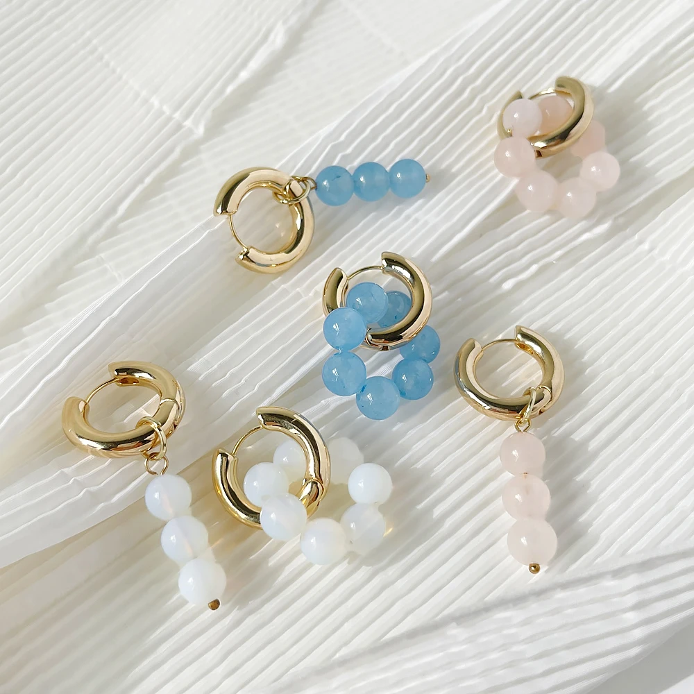 Peri'sBox Boho Asymmetric Multicolor Stone Bead Hoop Earring Colorful Stone Beaded Huggie Earrings Gift Jewelry - Image 5