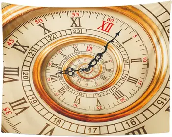 

Tapestry Antique Old Clock Abstract Fractal Spiral Watch Unusual Pattern Roman and Numerals Hands Effect Tapestries Wall Hanging