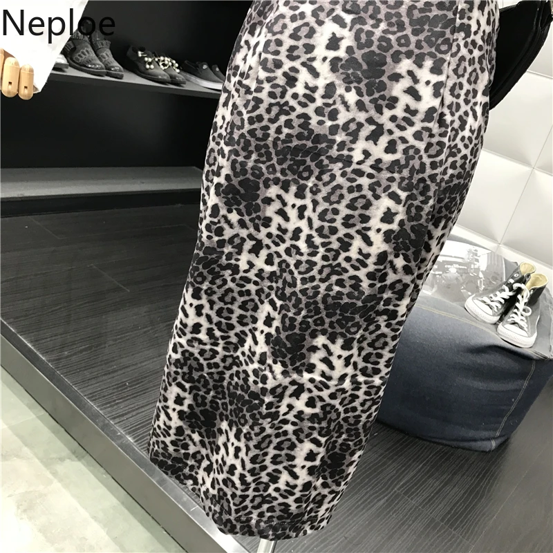 Neploe Осень Зима Высокая талия и бедра Jupe Femme Леопардовый принт облегающая юбка женская прямая тонкая Faldas Muujer Moda 46616
