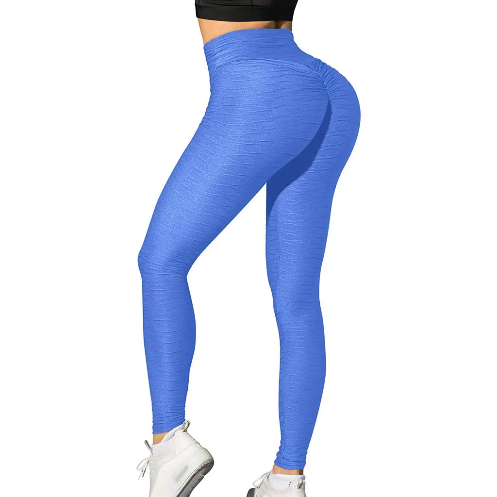 Для женщин с высокой талией для йоги штаны с утяжкой на животе леггинсы Лифт колготки спортивные Леггинсы для фитнеса Беговая#25 - Цвет: Blue