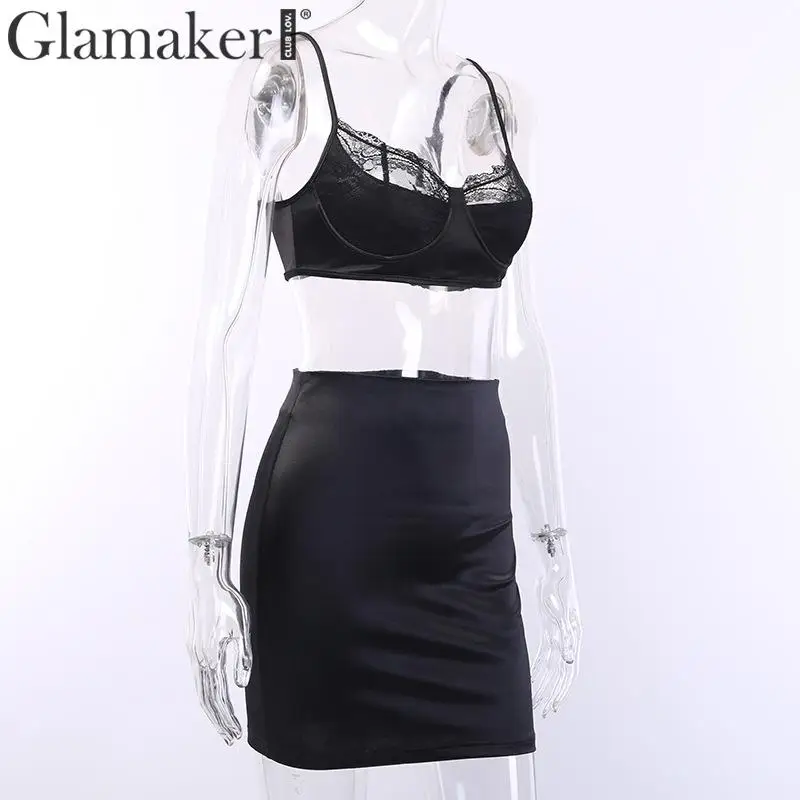 Glamaker, сексуальный костюм из двух частей, атласное платье, женское, облегающее, Мини, Клубное, черное платье, элегантные, вечерние, без рукавов, женское короткое платье