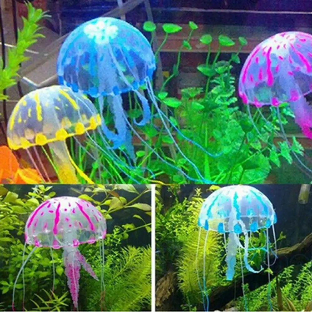 Artificial Swim Glowing Moon Jellyfish Fish Tank Underwater Ornaments Decoration Aquatic Landscape Pet Supplies Home Accessories