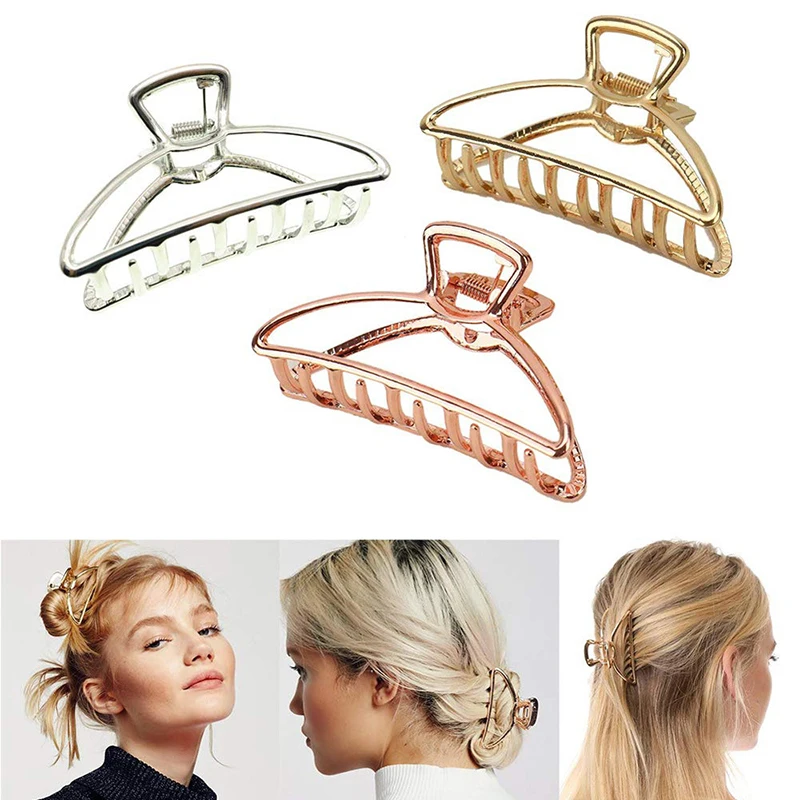 big hair clips Women Girls Geometric Hair Claw Clamps Metal Hair Crab Moon Shape Hair Claw Clip Solid Color Hairpin Large Size Hair Accessories Women's Hair Accessories