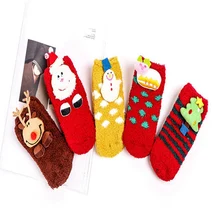 Лидер продаж, теплые носки в рождественском стиле для детей и родителей нескользящие носки-тапочки из полиэстера с мультипликационным принтом