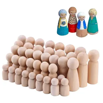 

40Pcs Creative Handmade Puppet Set Wooden Peg Dolls Crafts DIY Painted Toy Decor 19QB