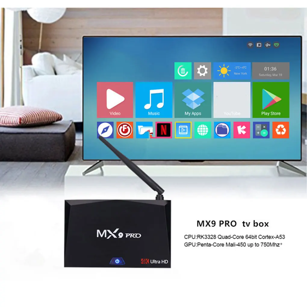 MX9 Pro 2+ 16 ГБ/4+ 32 ГБ Android 8,1 tv Box 4K четырехъядерный медиаплеер RK3328 телеприставка