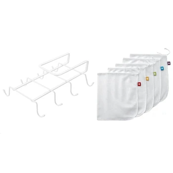 

1PC Kitchen Storage Rack Nails Cupboard Hanging Hooks Wine Coffee Cup Dishes Racks & 10 Packs of Reusable Mesh Bags