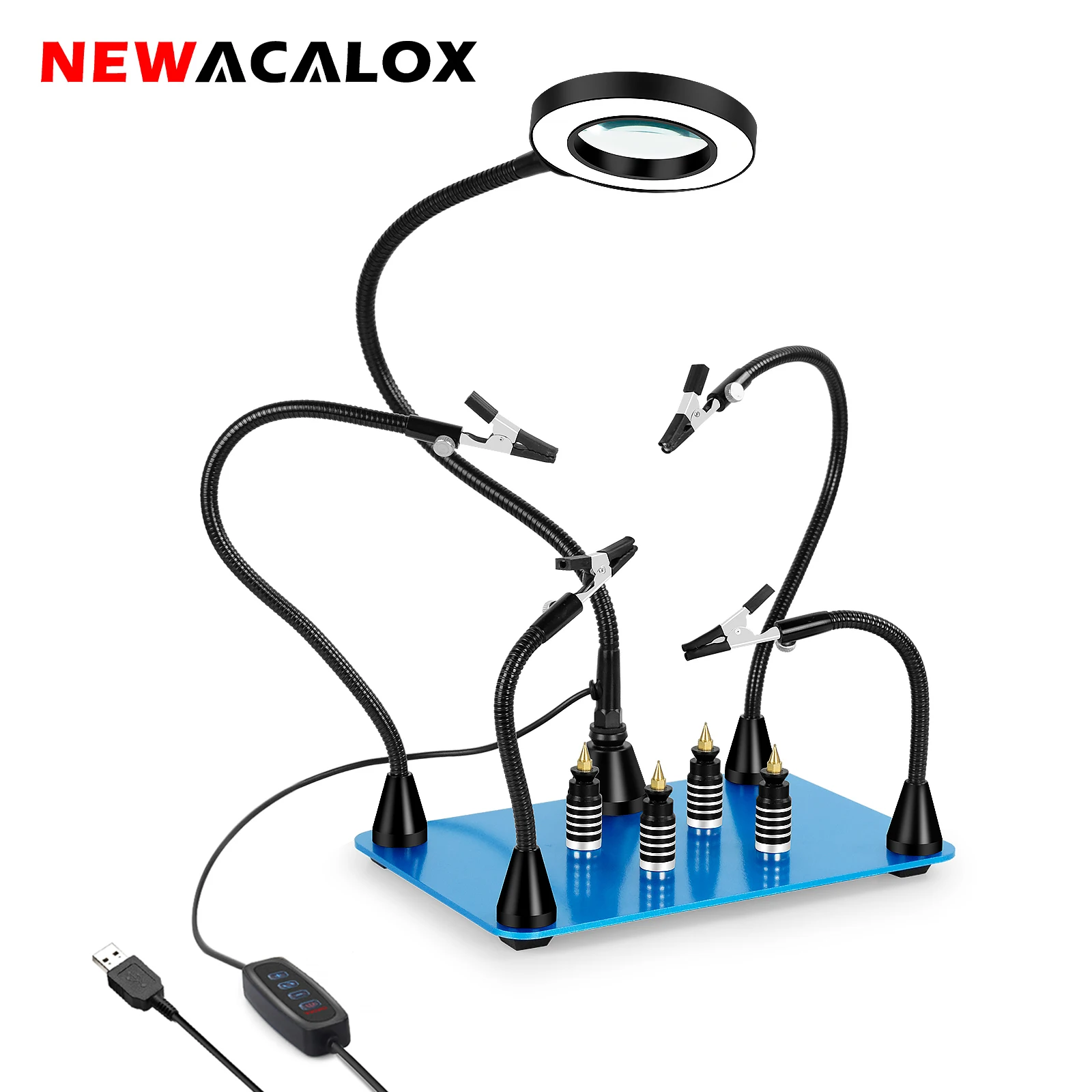 Newacalox Saldatura Terza Mano Tool Strumento Di Magnetic Pcb Bordo Di Clip Fissa 3X Led Lente Di Ingrandimento Braccio Flessibile Di Saldatura Helpin
