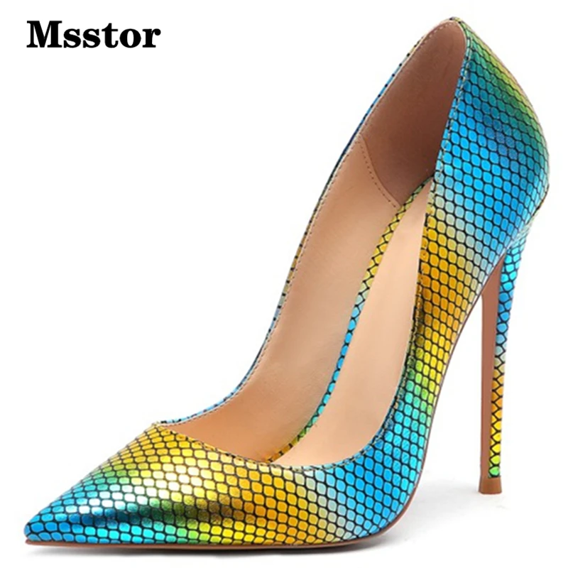Msstor неоново желтый каблук смешанных цветов стилет осень весна ранняя женская