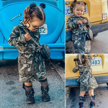 

US Toddlers Girls 1T-6T Long Sleeve Lapel Trench Casual Camouflage Jacket Coat Outwear