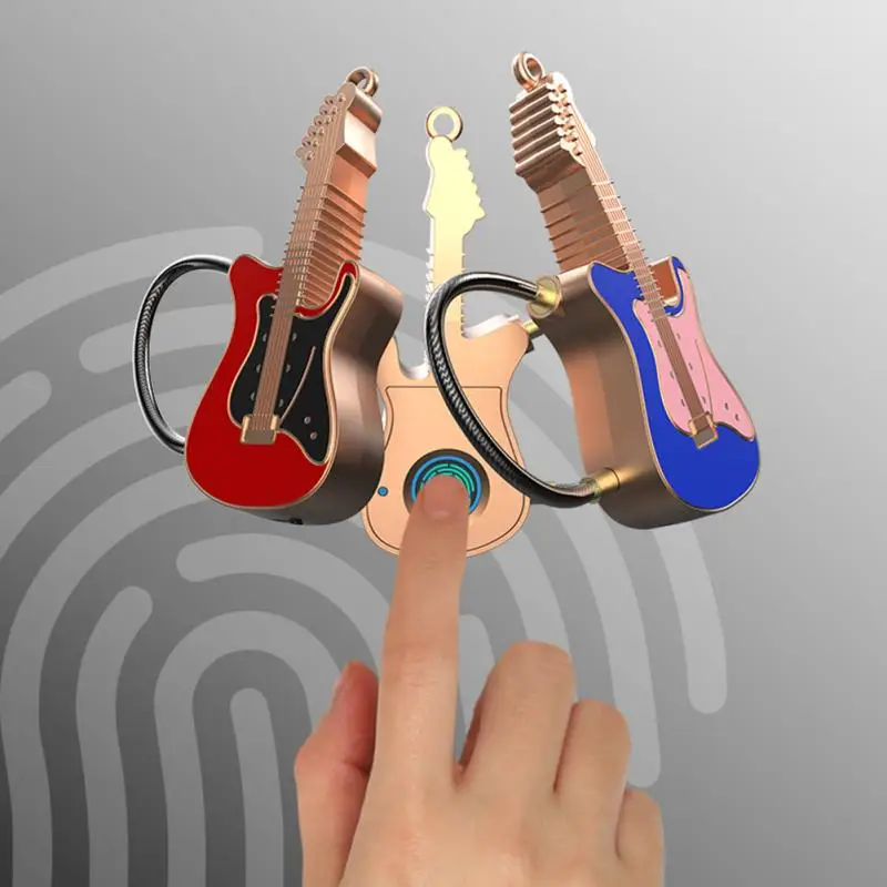 

Guitar Shape Luggage Case Zinc Alloy Portable Fingerprint Padlock Cabinet Mini