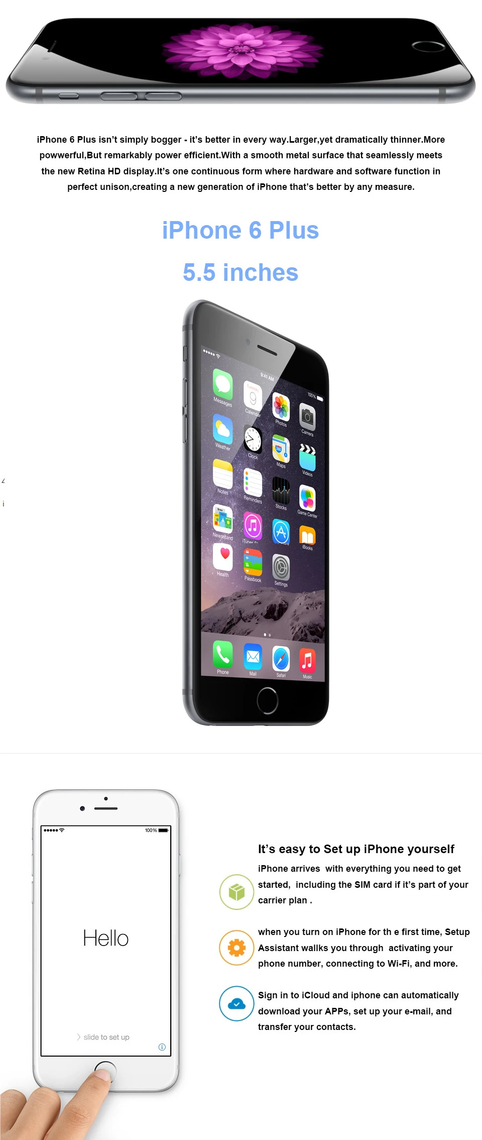 Apple iPhone 6 Plus 5," двухъядерный IOS 4G LTE 8MP 1G ram 16& 64& 128GB rom wifi разблокированный iPhone 6 P мобильный телефон