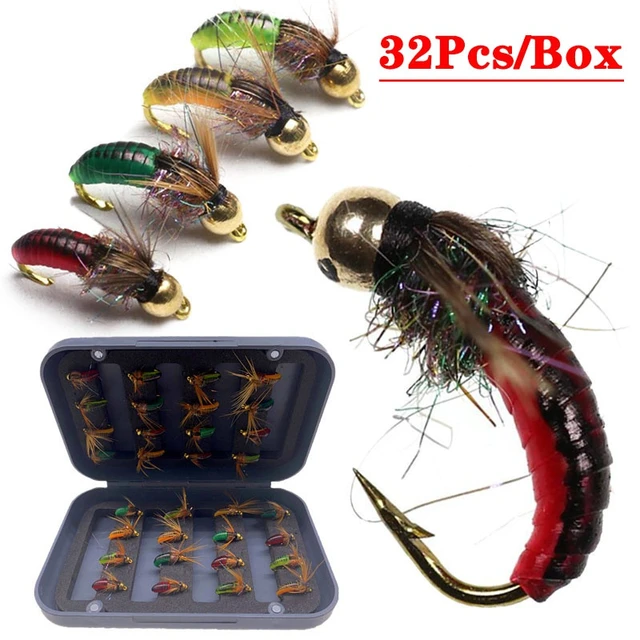 32Pcs/Box 9 Different Styles Fishing Flies Set Wet Dry Nymph Fly Hand Tied  Flies for Trout Pike Grayling Fly Lure Kit