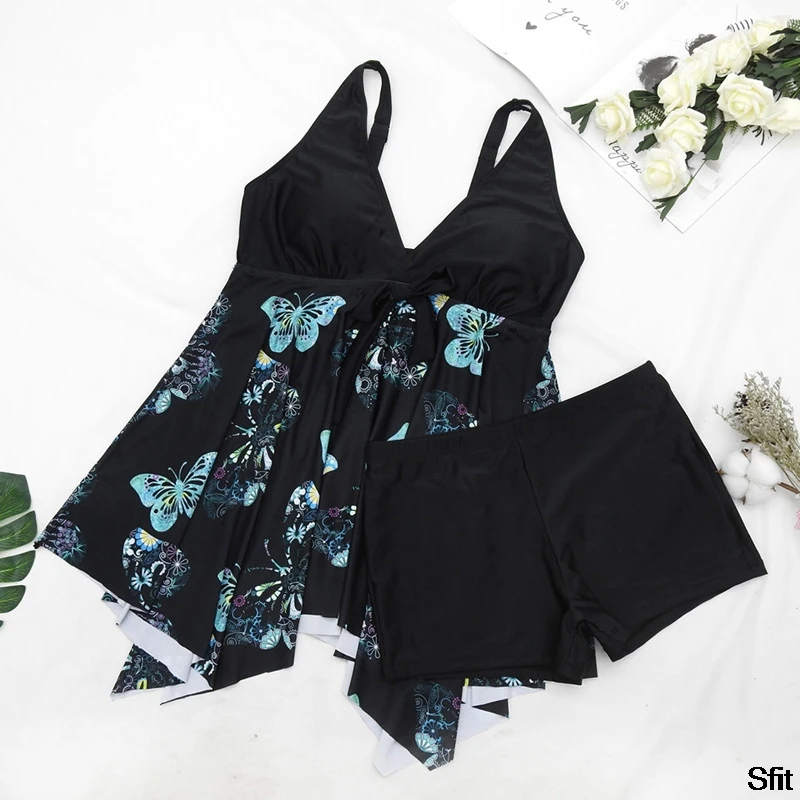 

Sfit Bikini Ruffle Loose Biquine Retro Printed Split Swimsuit Knotted Woman Beach Bathing Suit Femme Women's Push-up Swimwear