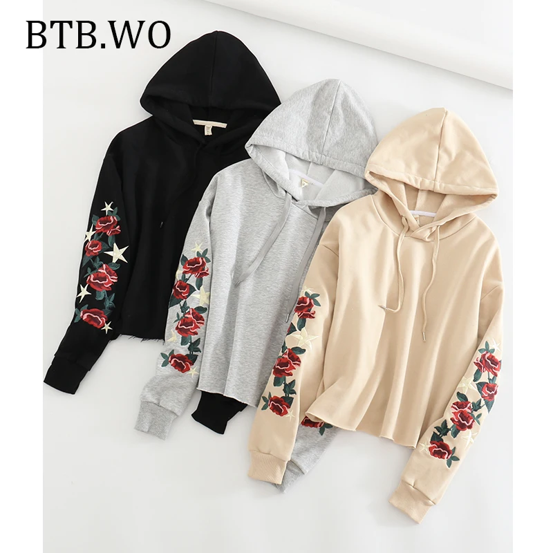 BTB. WO, зимние женские повседневные толстовки, толстовка с круглым вырезом, пуловер с длинным рукавом, толстая модная одежда с вышивкой, толстовка
