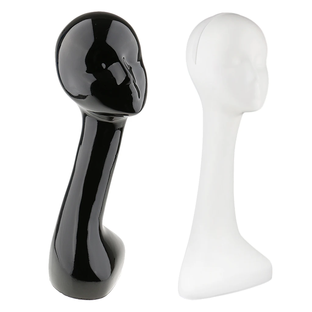 2 Pieces Long Neck Female Mannequin Heads Black White 20-22 inch Tall