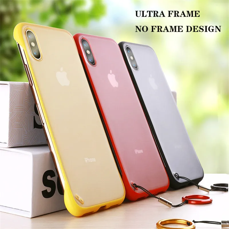 

Hybrid Crystal Frameless Matte Hard Phone Case For iPhone X 7 6 6S 8 Plus For iPhone 11 Pro XS Max 5 5S SE XR With Finger Ring