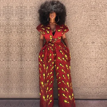 

2020 African Dresses for Women New Ladies Dashiki Print Ankara Trousers Fashion Robe Africaine Bandage Lace Up Jumpsuit Party
