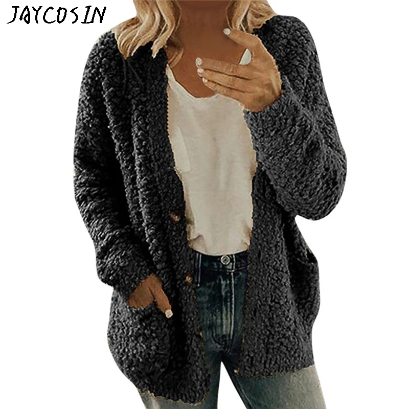 

JAYCOSIN Sweater Fashion Women Casual Long Sleeve Button Solid Pocket Cardigan Tops Blouse Coat Pelaje femenino Manteau femelle