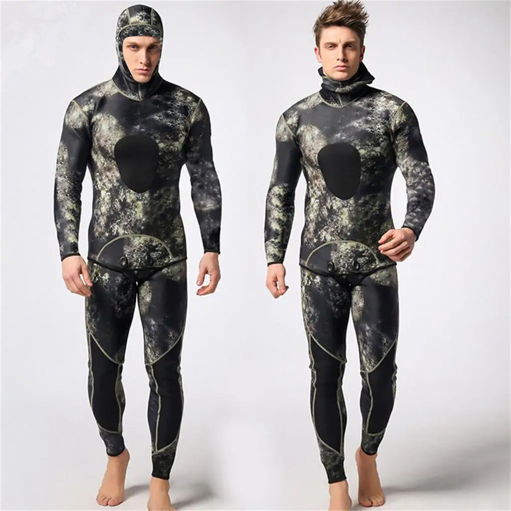 Premium Spearfishing Wetsuits 3mm Neoprene 2-Pieces Hoodie Snorkeling Full Suits Long Sleeve Neoprene Wetsuit Top for Men Women