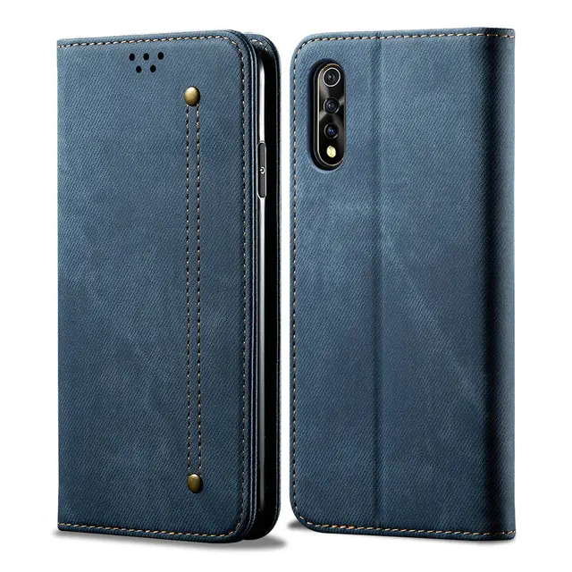$US $6.52 Luxury Denim Cowboy Cloth Solid Leather for Vivo V17 NEO Case Vivo iQoo Neo Flip Cover Wallet Holde
