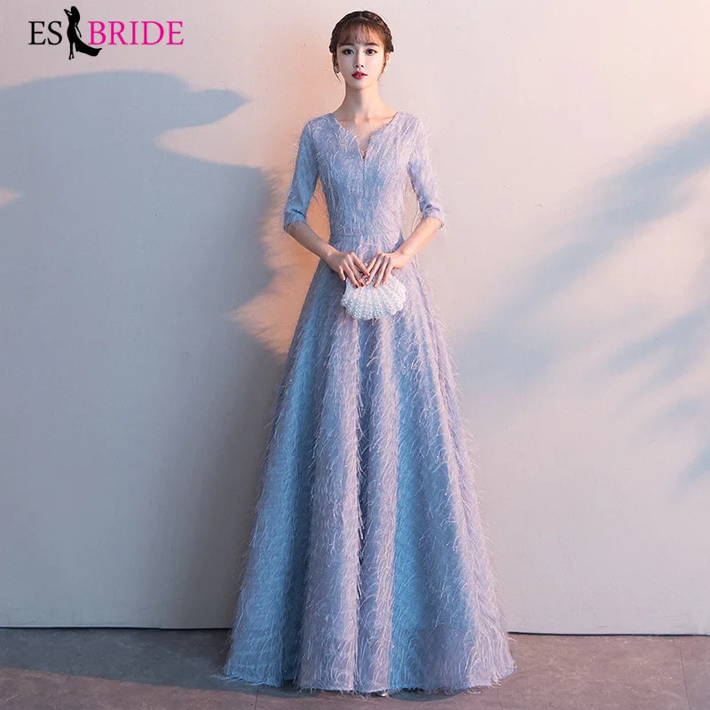 

Royal Blue Evening Dresses Long ES1156-1 Elegant A-Line Short Sleeve Lace Simple Wedding Guest Dress Party Gown Vestidos