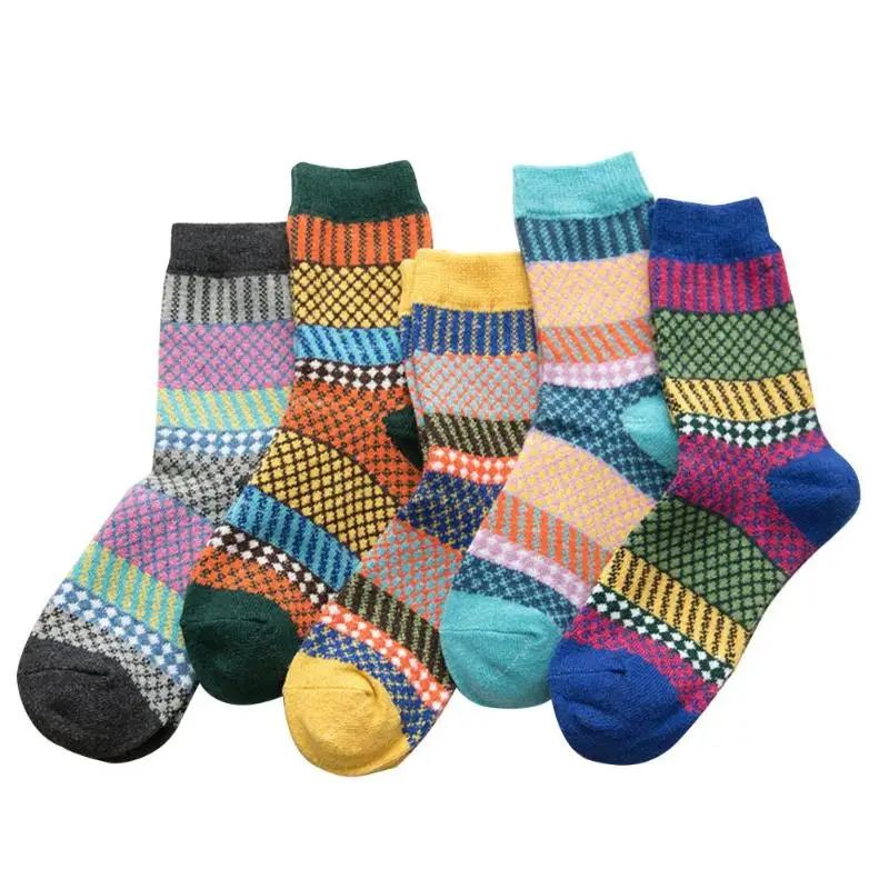 5 пар женских шерстяных носков осень зима толстые теплые модные носки до середины икры