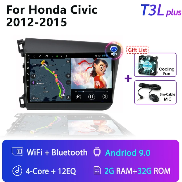 For Honda Civic 2012-2015 Android Car Radio 2 Din GPS navigation Multimedia Video Player RDS DSP 4G DVD Screen Floating stereo T3 PLUS 2G 32G